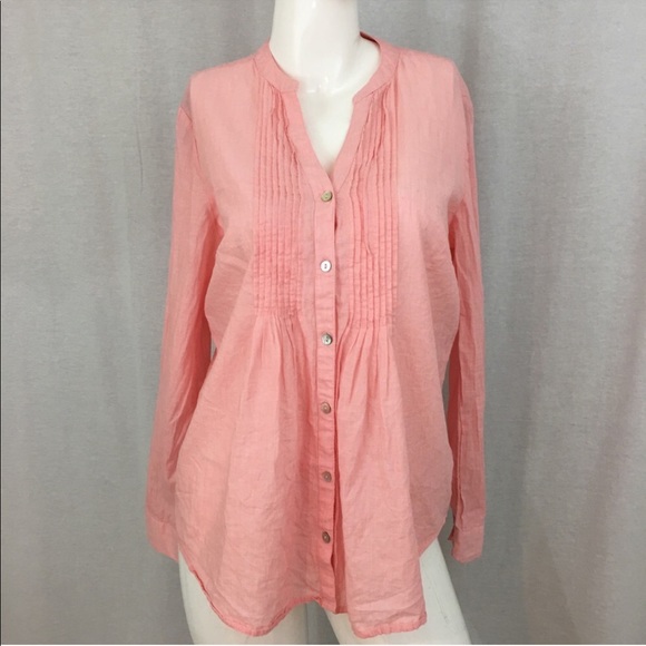 SOLD Large BLL NY Collarless Pleated Button Up Top - Picture 8 of 8